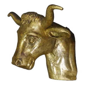 Antique Wooden Carved Gilded Bull's Head Ca. 1840s
