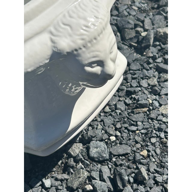 White Earthenware Italian Cachepots With Lions Heads -a Pair For Sale - Image 4 of 11