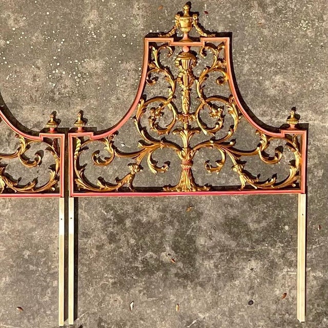 Vintage Regency Italian Palladio Gilt Twin Metal Headboards. - a Pair For Sale - Image 9 of 12
