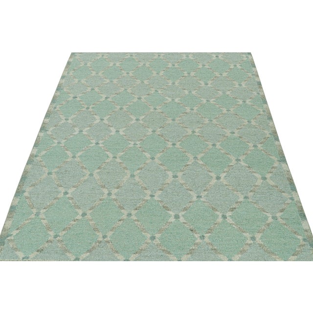 2010s 2010s Rug & Kilim’s Scandinavian Style Kilim in Blue & Gray Geometric Patterns For Sale - Image 5 of 8