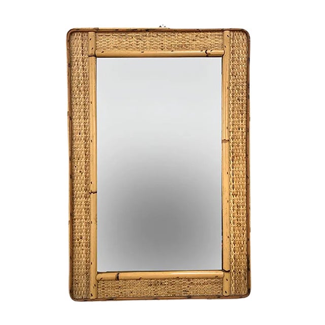 Rectangular Bamboo & Wicker Mirror, 1970s For Sale