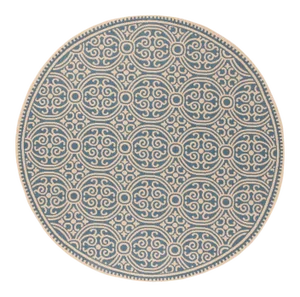 Pool House Indoor Outdoor Rug Cream & Blue 6'7" Round