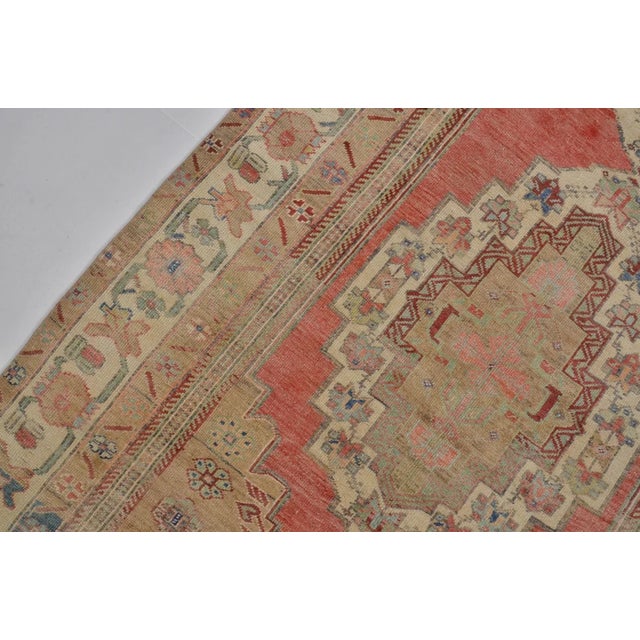 Tan Vintage Handwoven Oushak With Faded Botanical Medallion Rug For Sale - Image 8 of 10