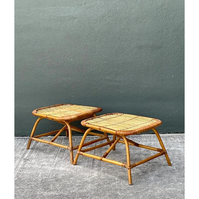 Vintage Rattan Low Stools - Pair For Sale - Image 12 of 12