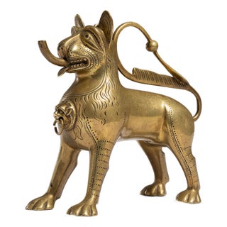 19th Century Brass Lion Aquamanile Oil Lamp For Sale