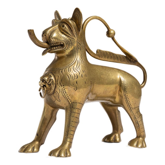 19th Century Brass Lion Aquamanile Oil Lamp For Sale