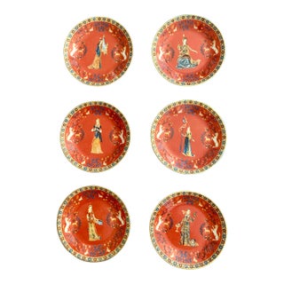 Late 20th Century Philippe Deshoulieres Dame a La Licorne Canape Plates - Set of 6 For Sale