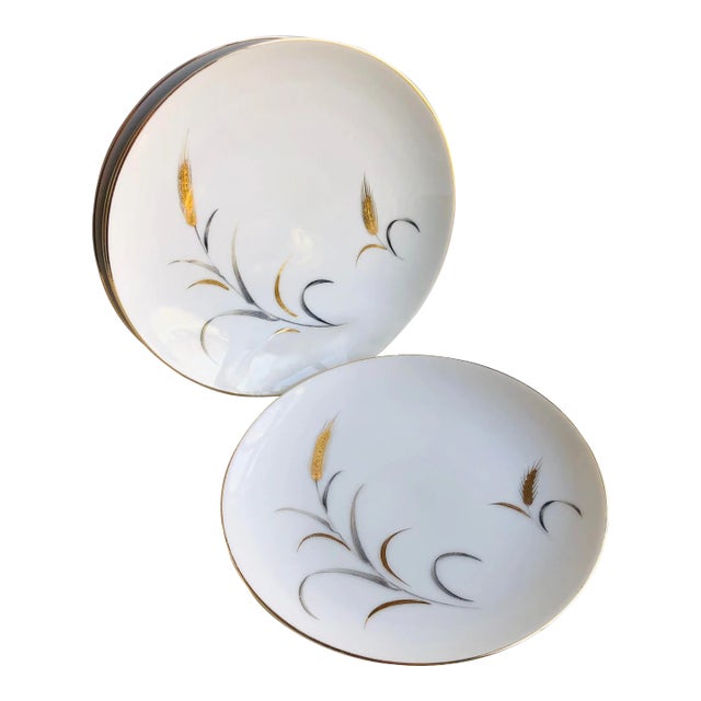 Midcentury Eternal Harvest Wheat Design China Bread / Dessert Plates- Set of 4 For Sale