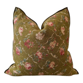 French Linen Floral Pillow With Down Insert Made in France For Sale