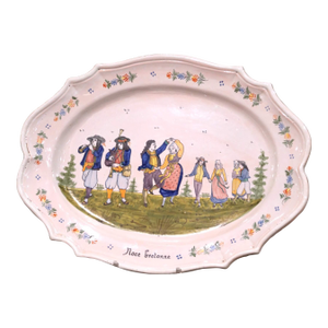 Early 20th Century French Hb Quimper Faïence Oval Wall Platter, "Noce Bretonne"