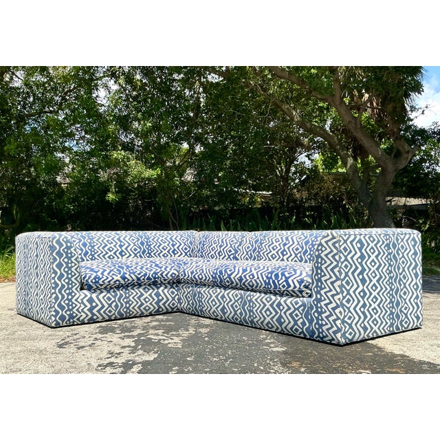 Vintage Boho Custom Sectional Sofa in Quadrille “Deauville” Printed Cotton For Sale - Image 10 of 12