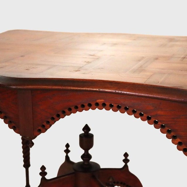 Antique Folk Art Carved Mixed Wood Parquetry & Inlaid Lamp Table C1920 For Sale - Image 14 of 14