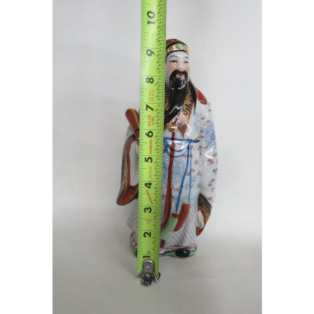 Ceramic Hand Painted Chinese Porcelain Sanxing Figurine Fu Xing Holding Scroll 5048b For Sale - Image 7 of 13