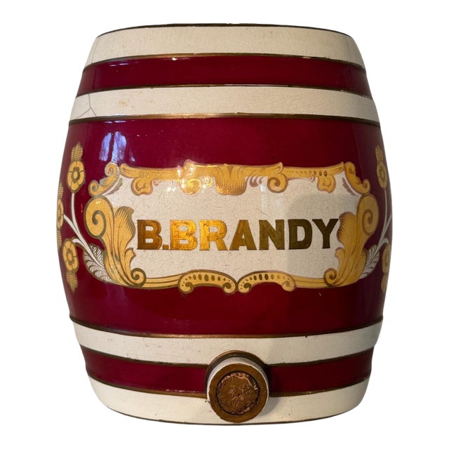 Antique Victorian-Style Brandy Barrel Decanter With Spigot/Cork For Sale