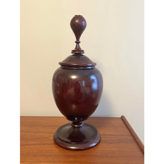 Large Antique 19th Century Pease Ware Turned Mahogany Footed Spice Storage Jar Handsome antique lidded jar handcrafted in...