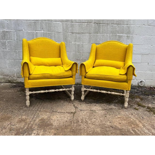Early 20th Century Pair Jacobean Style Painted Turned Wood & Yellow