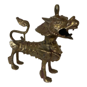 Mid-Century Tibetan Brass or Bronze Guardian Lion Foo Dog Sculpture