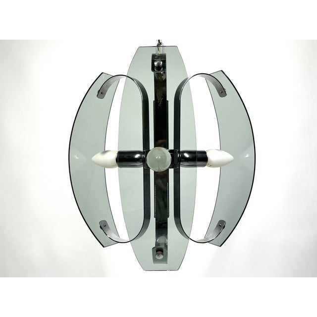 Glass Italian Chrome and Light Blue Glass Ceiling Light, 1970s For Sale - Image 7 of 11