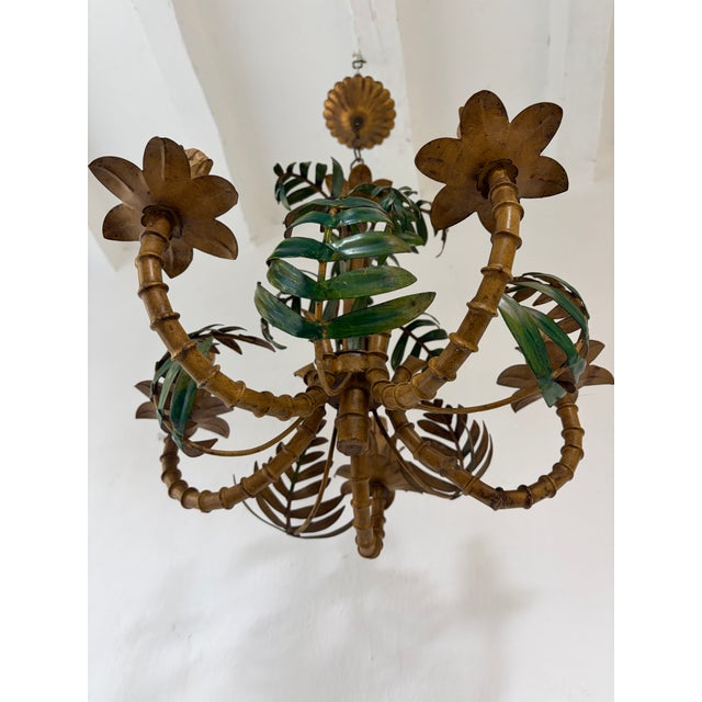 Mid-Century Modern 1950 French Tole Faux Palm Tree Five-Light Chandelier Mid Century Modern For Sale - Image 3 of 10