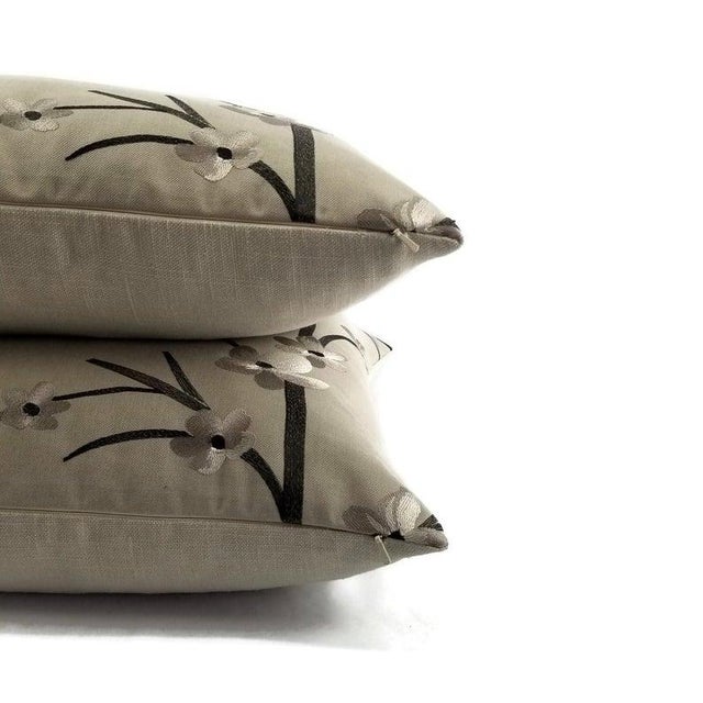 Not Yet Made - Made To Order Juniata Gray Floral Embroidered Pillow Cover For Sale - Image 5 of 6