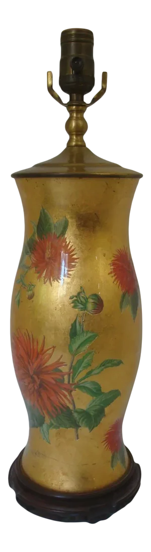 Goldleaf Reverse Decoupage Hurricane Glass Lamp Red Flowers