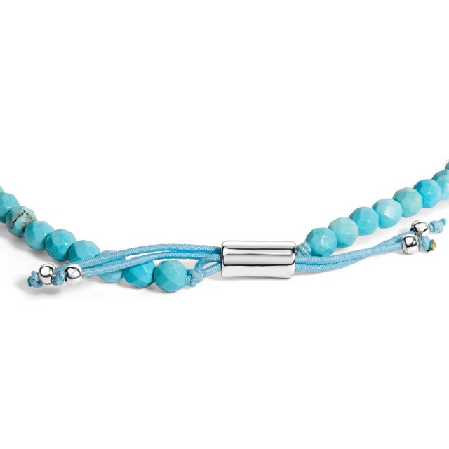 Contemporary Sterling Silver Turquoise Beads Station Bracelet with Bolo Clasp For Sale - Image 3 of 4