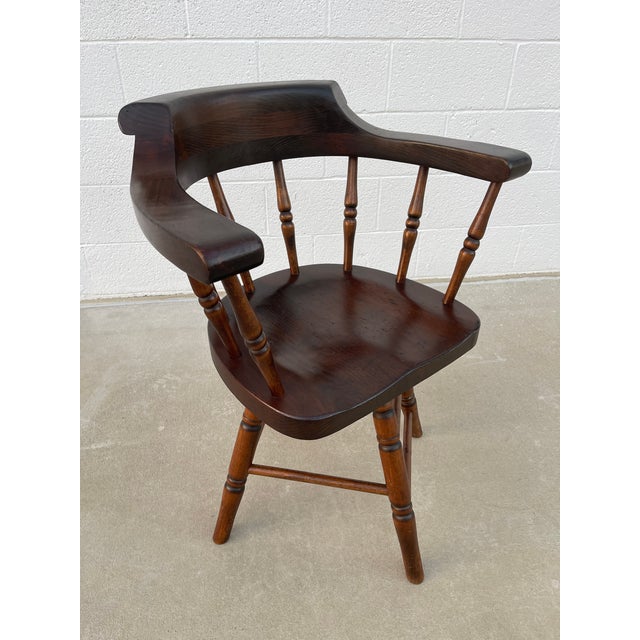 Vintage Windsor Inspired Pub Style Captain’s Chair For Sale - Image 10 of 15