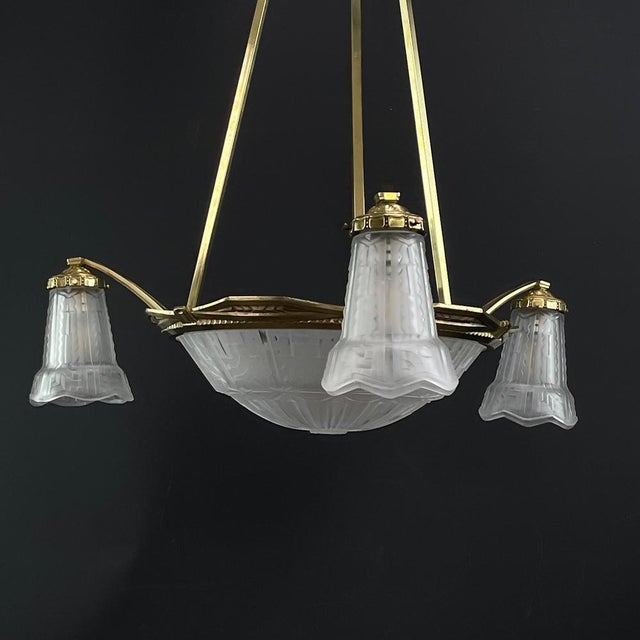 Art Deco Bronze Ceiling Lamp by P. Maynadier, 1930s For Sale - Image 4 of 14