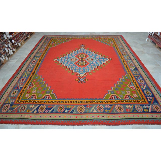 Red 1930s Antique Oushak Rug Turkish Hand Woven Oversized Area Rug - 9′10″ × 12′10″ For Sale - Image 8 of 18