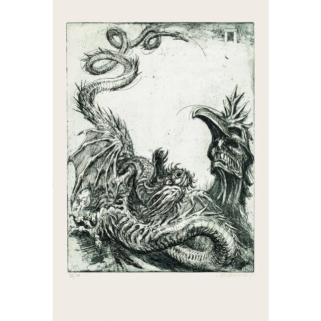 Hydra - Original Etching by M. Chirnoaga - Late 20th Century Late 20th Century For Sale