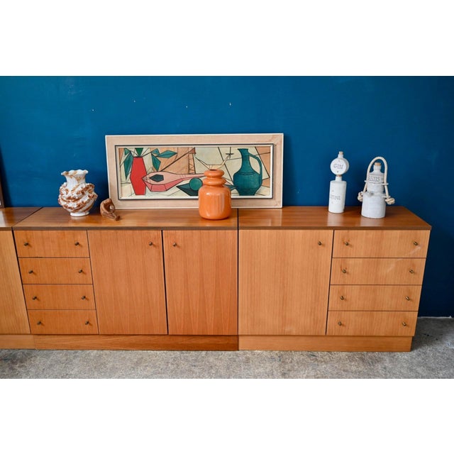 1970s Vintage Modular Sideboard Light Wood Veneer and Brass, 1970s For Sale - Image 5 of 18