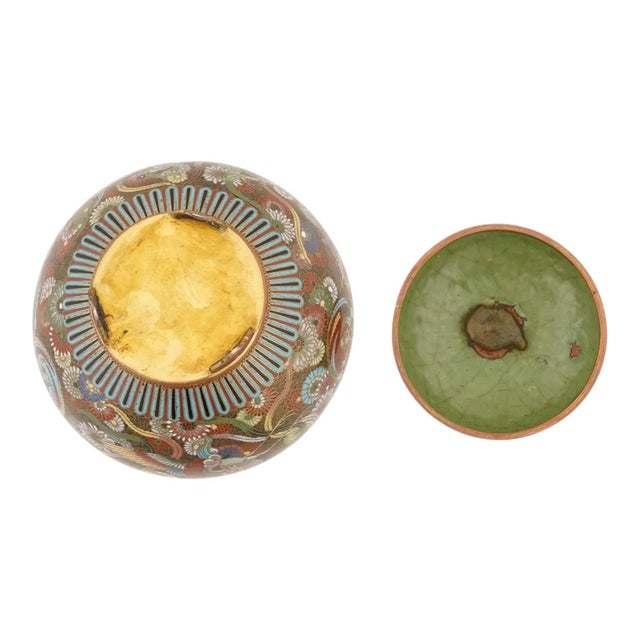 Japanese Cloisonne Enamel Covered Jar Meiji Period Phoenix Design For Sale In New York - Image 6 of 6