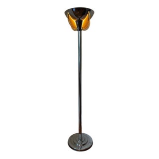 Art Deco Floor Lamp with Rose-Colored Glass, 1920s For Sale