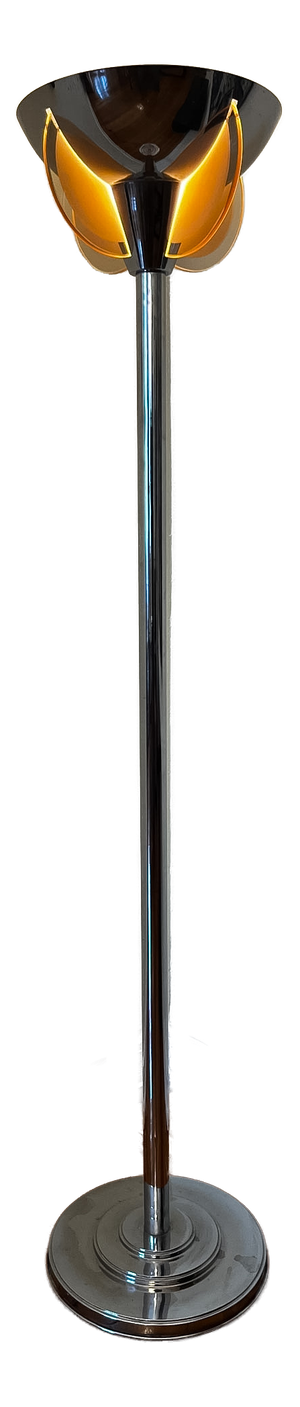 Art Deco Floor Lamp with Rose-Colored Glass, 1920s