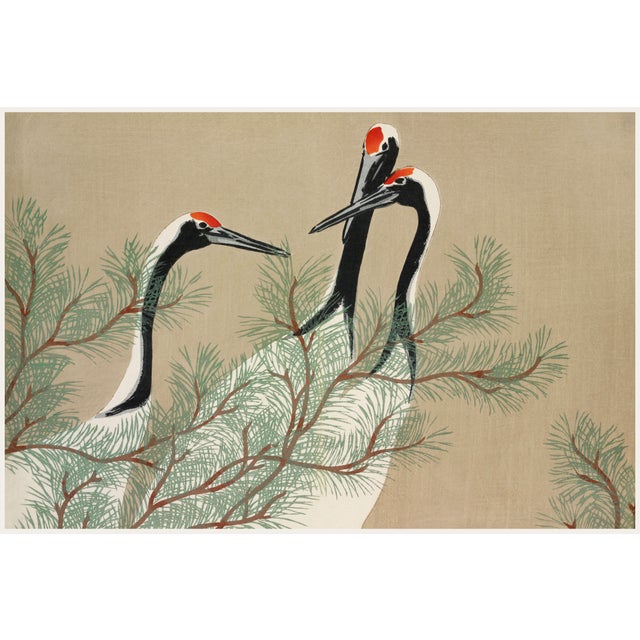 Cranes, Kamisaka Sekka, Japanese Woodblock Art Print Reproduction, 30" X 20" For Sale