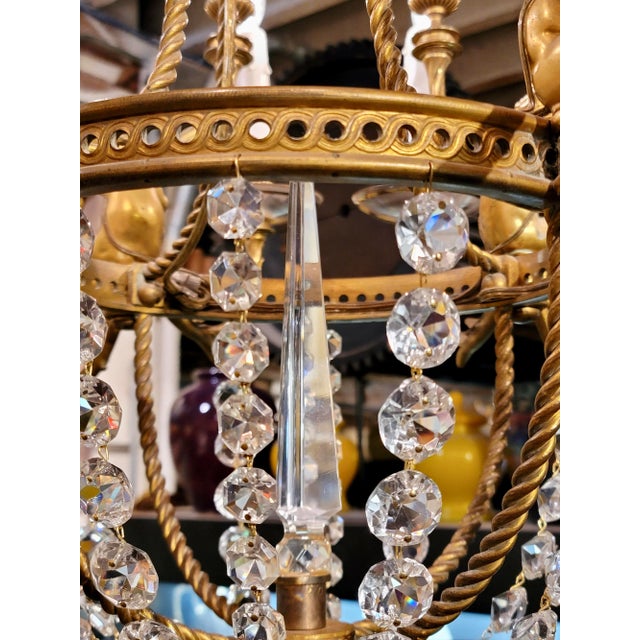 19th Century French Gilt Bronze Chandelier W/4 Cherubs & Crystals For Sale - Image 9 of 13
