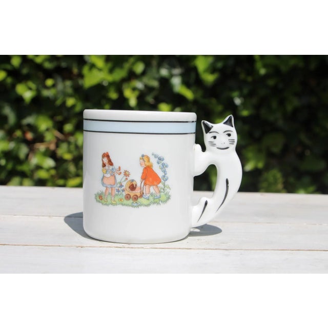 1940s Kids Porcelain Mug Depicting a Cat on the Handle, Vista Alegre, Portugal For Sale - Image 9 of 13