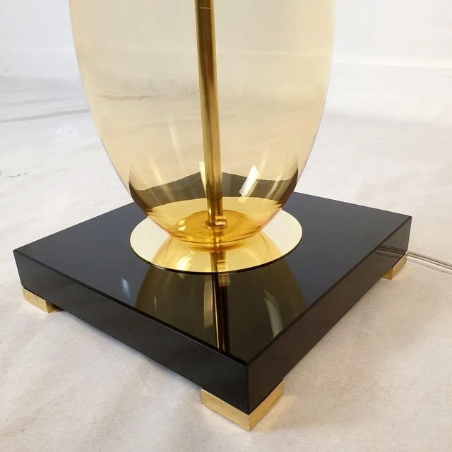 Amber Pair of 1990s Amber, Mid Century Modern Murano Glass Lamps For Sale - Image 8 of 12