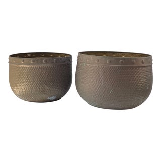 A Pair of Vintage Brass Planters - For Sale