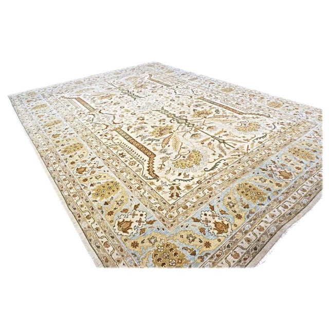 Early 21st Century 21st Century Afghan Farahan Sarouk Wool 10x14 Ivory, Green & Light Blue Handmade Area Rug #9902700 For Sale - Image 5 of 7
