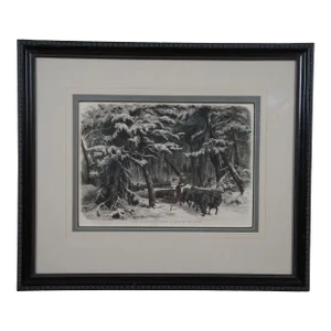 Antique London News 1858 Lumbering in New Brunswick Wood Engraving 23"