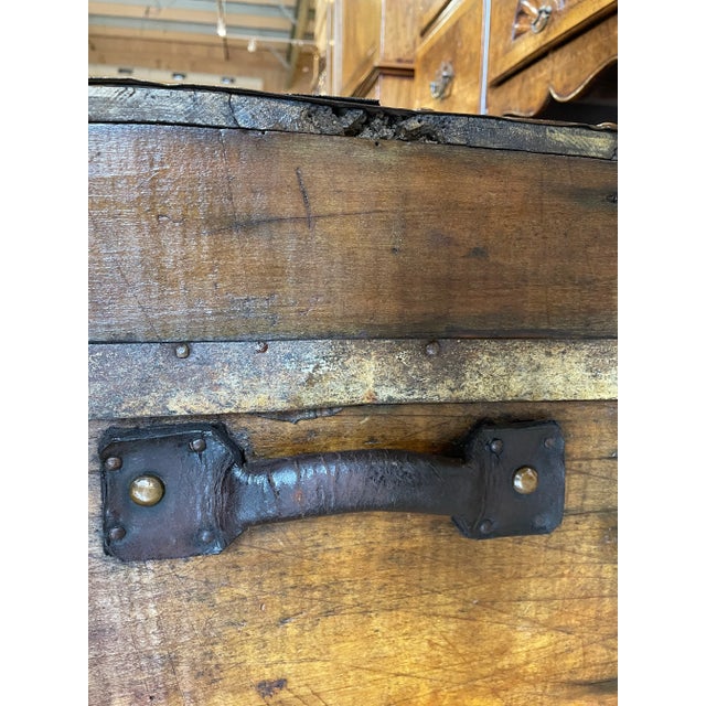 Metal Antique Wooden Travel Trunk With Iron Strapping For Sale - Image 7 of 7