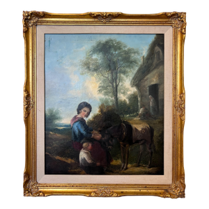 Antique 19 Century Pastoral Genre Original Oil Canvas Painting European School