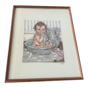 1990 Cross Stitch of Darling Bathing Baby