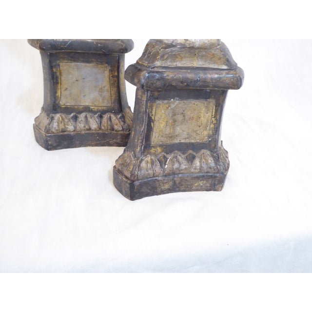 18th Century Italian Silver-Leaf Wooden Candlesticks - A Pair For Sale - Image 4 of 5