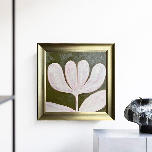 Finished in a brushed gold frame that perfectly complements the warm, sophisticated palette. Ready to hang as acquired....