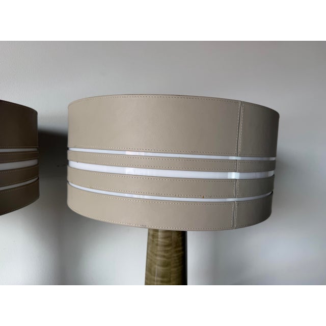 Wood Bentley Home “Morpeth” Italian Luxury Leather & Burl Wood Table Lamps - A Pair For Sale - Image 7 of 12