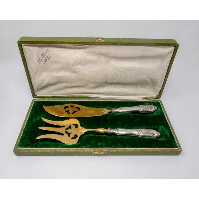 French Art Nouveau Sterling and Vermeil 2pc Fish Server Set For Sale - Image 11 of 11