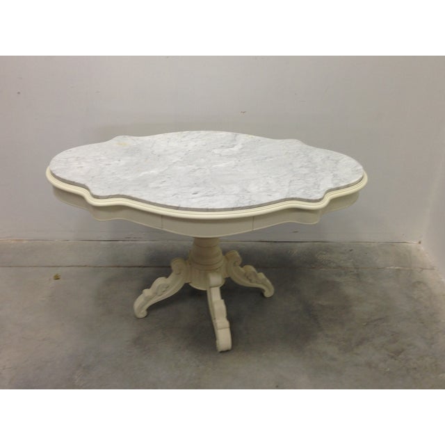 Shabby Chic Pedestal Coffee or Side Table. Original antique table in Elizabethan style. Two drawers. Marble included.