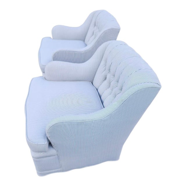 1950s Art Deco/Hollywood Regency Tufted Pin Stripe Club Chairs For Sale - Image 9 of 11